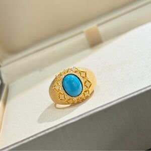 Dove egg blue turquoise sunflower frosted gold ring